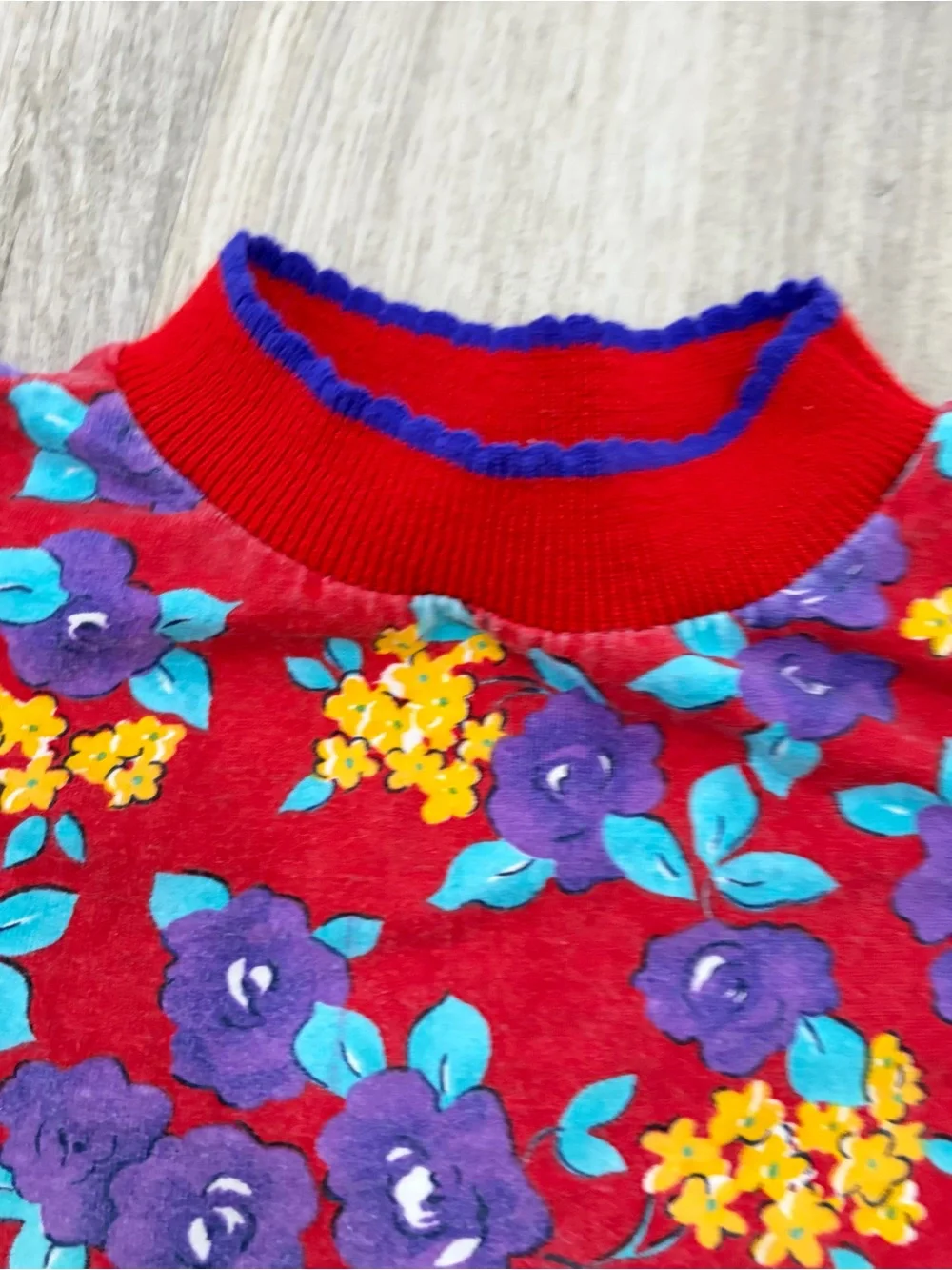 Vintage 90s Girls Floral Mockneck Long Sleeve Shirt Top Red Canoli Size 4